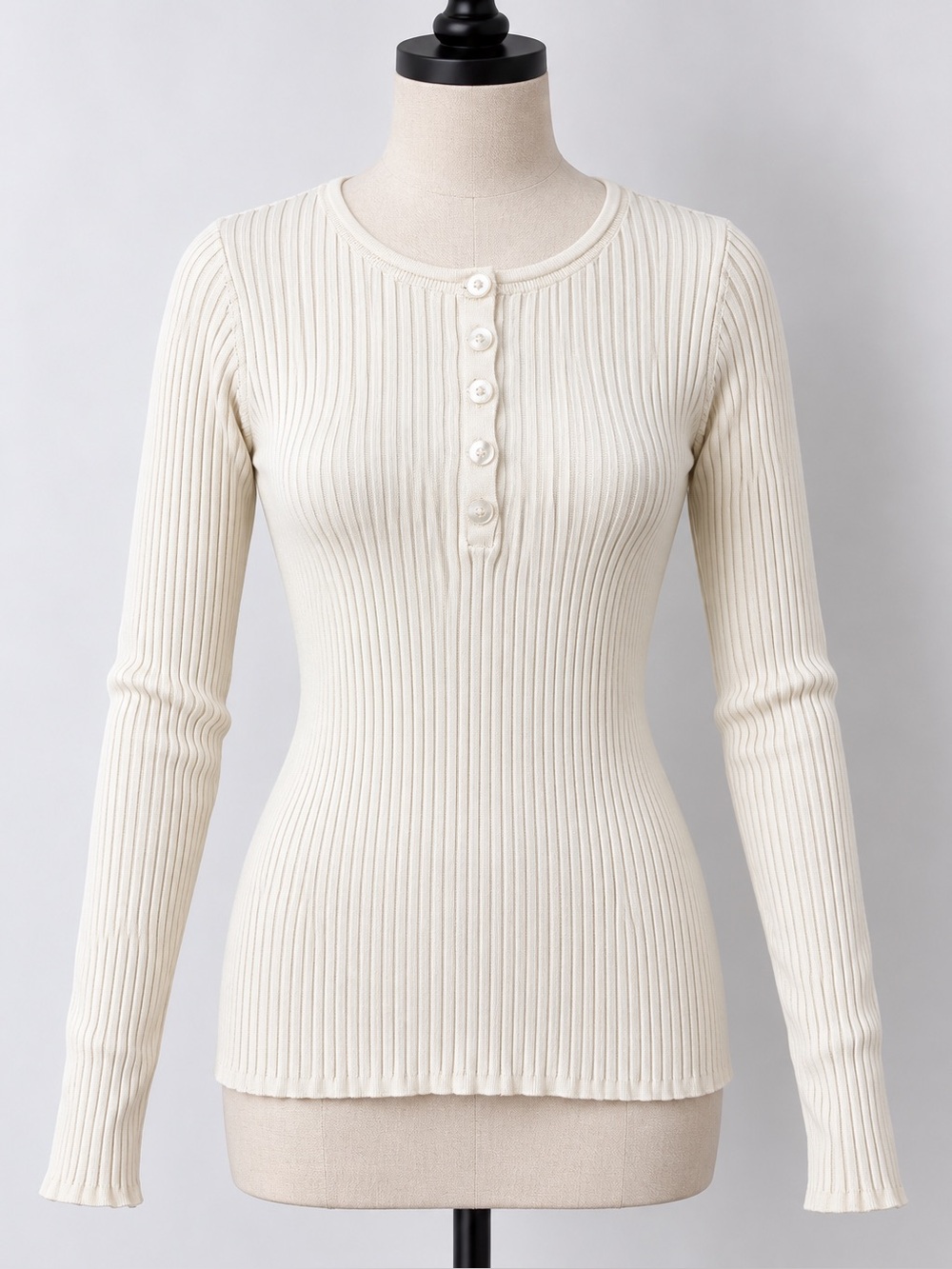 Coldwater Creek Ribbed Henley Sweater Ivory Cream Size L Long Sleeve Style 16813